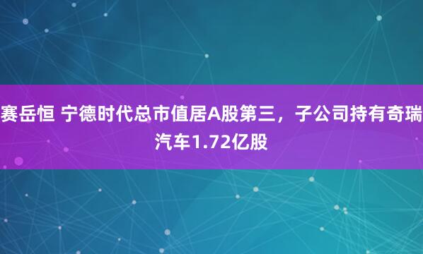 赛岳恒 宁德时代总市值居A股第三，子公司持有奇瑞汽车1.72亿股